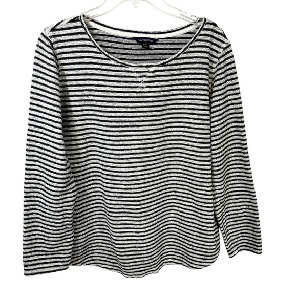 Lands' End Tops - Lands End Large Top Black White Striped Long Sleeve Cotton Sweater Nautical 1812
